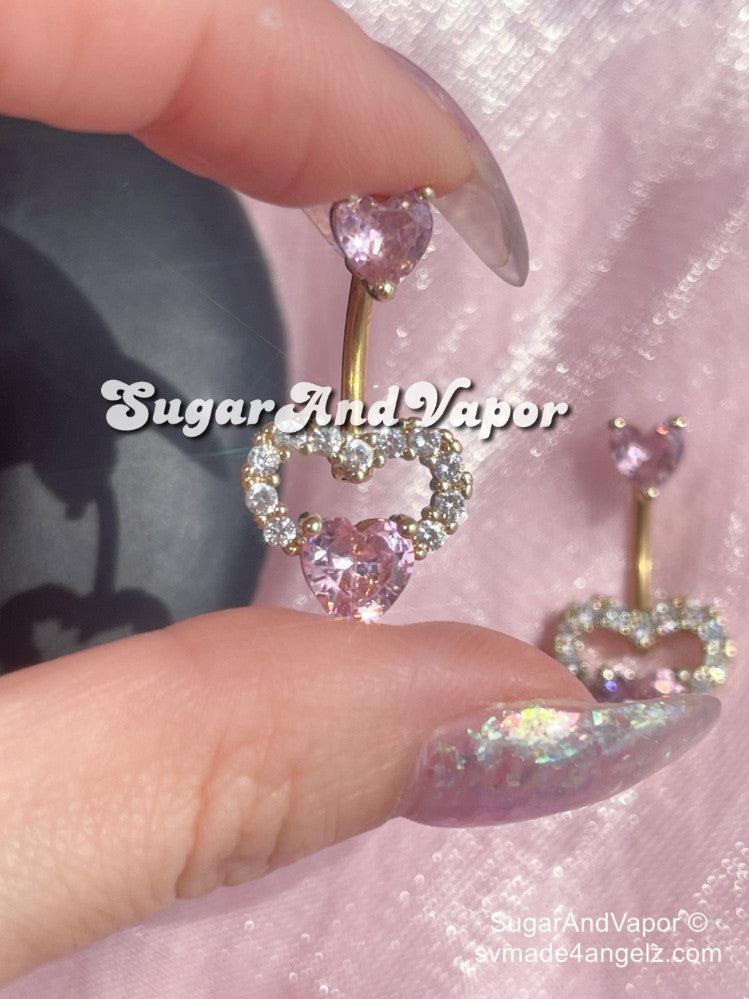 Tilly Bling Pink Heart Belly Ring-Belly Ring-SugarAndVapor