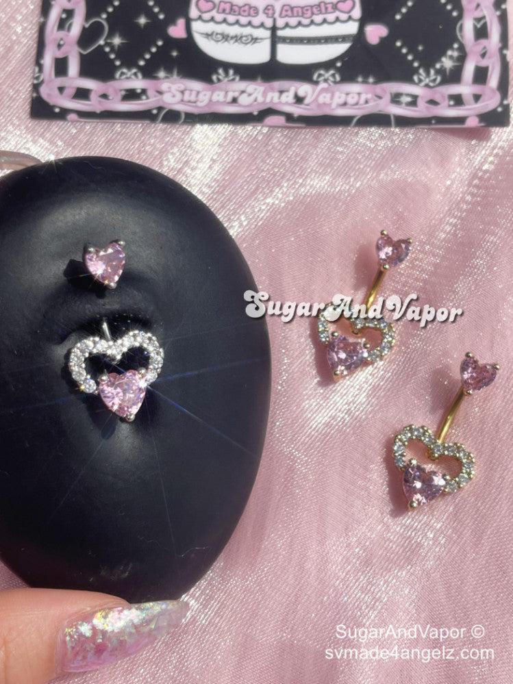 Tilly Bling Pink Heart Belly Ring-Belly Ring-SugarAndVapor