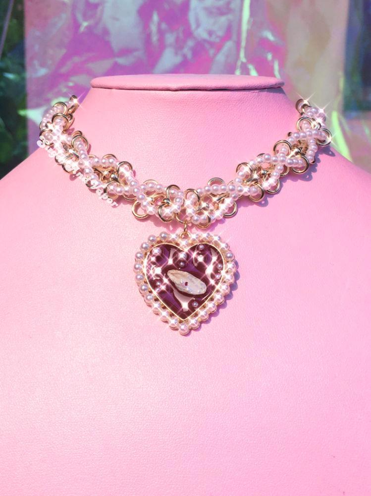 Vintage Hearts Pearls Chain Necklace-NECKLACES-SugarAndVapor