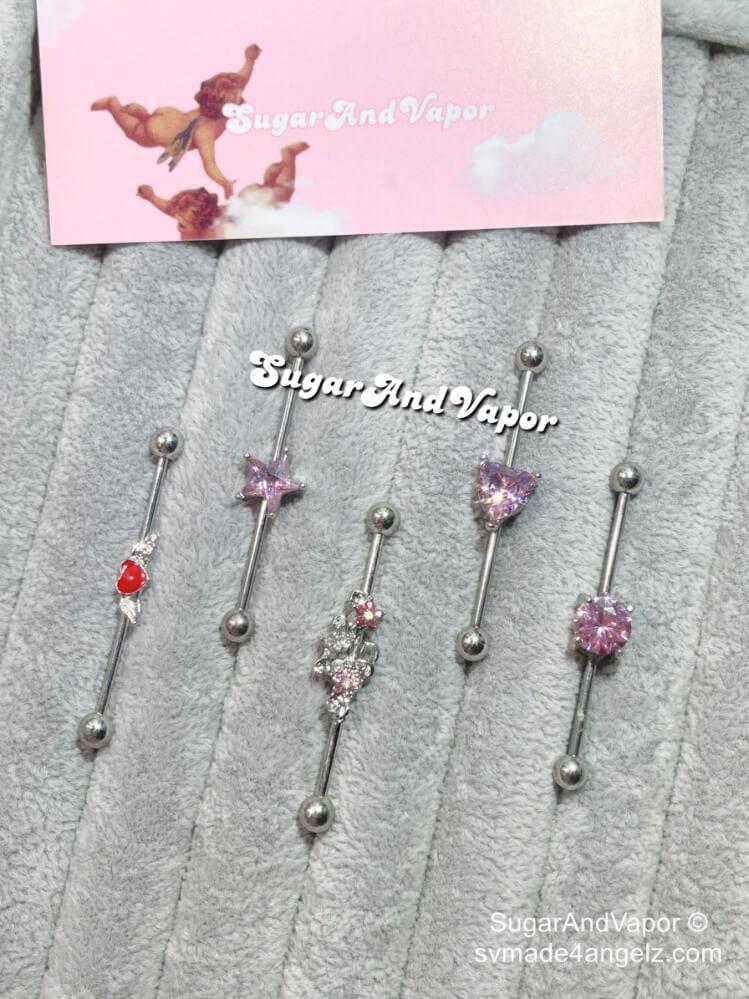 Y2K Babe Pink Crystals Industrial Barbell-EARRINGS-SugarAndVapor