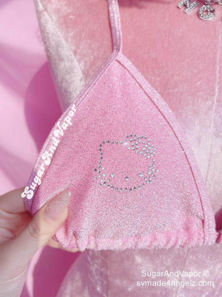 Custom Y2K Bling Kawaii Kitty Glitters Bikini Set-Swimsuits-SugarAndVapor
