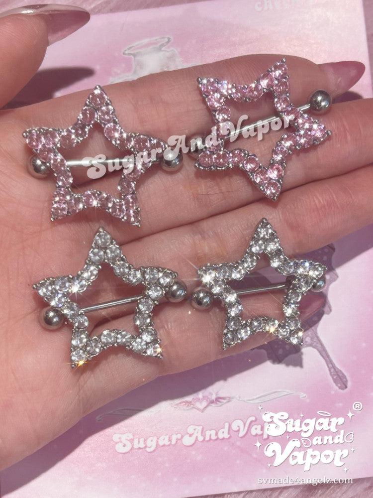 Y2K Bling Stars Nipple Rings Set-Nipple Rings-SugarAndVapor