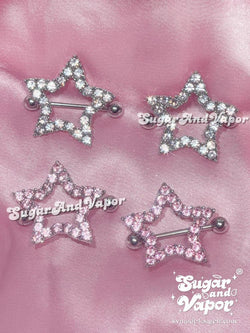 Y2K Bling Stars Nipple Rings Set-Nipple Rings-SugarAndVapor
