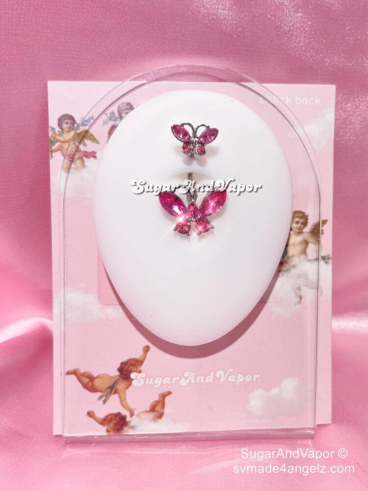 Y2K Crystals Double Butterflies Belly Ring-Belly Ring-SugarAndVapor