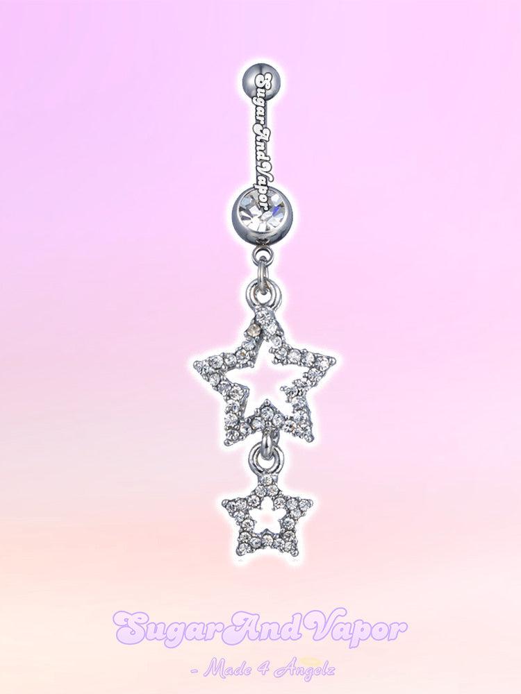 Y2K Crystals Double Stars Belly Ring-Belly Ring-SugarAndVapor