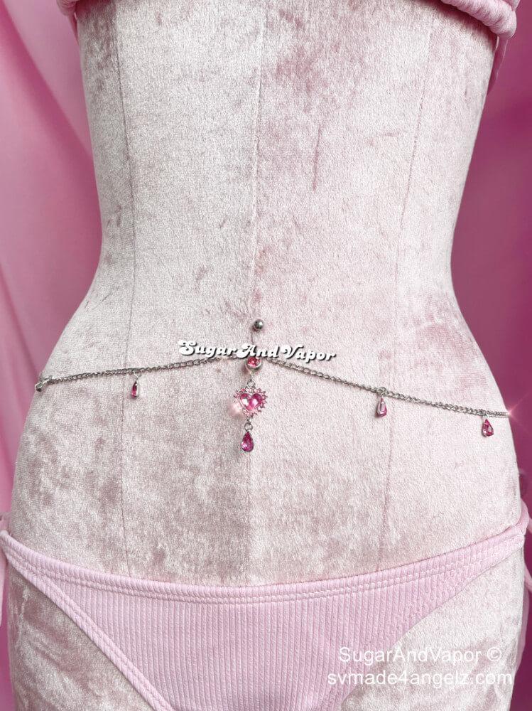 Y2K Heart Gems Bling Tassels Belly Ring Belly Chain-Belly Ring-SugarAndVapor