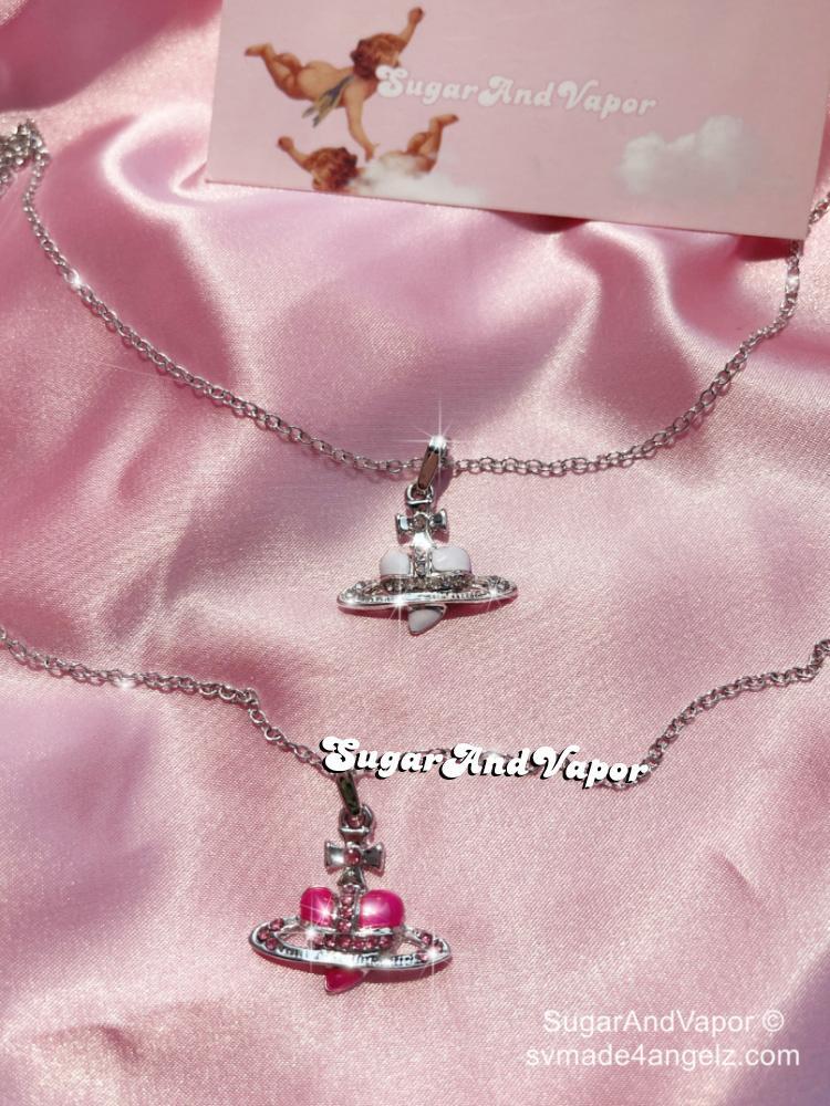 Y2K Heart Saturn Rhinestones Necklace-NECKLACES-SugarAndVapor