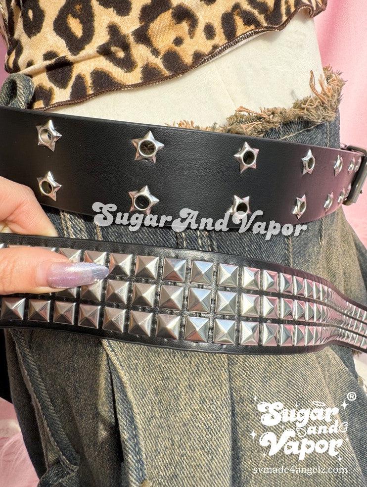 Y2k Star Rivets Grunge Pu Leather Belt-BELTS-SugarAndVapor