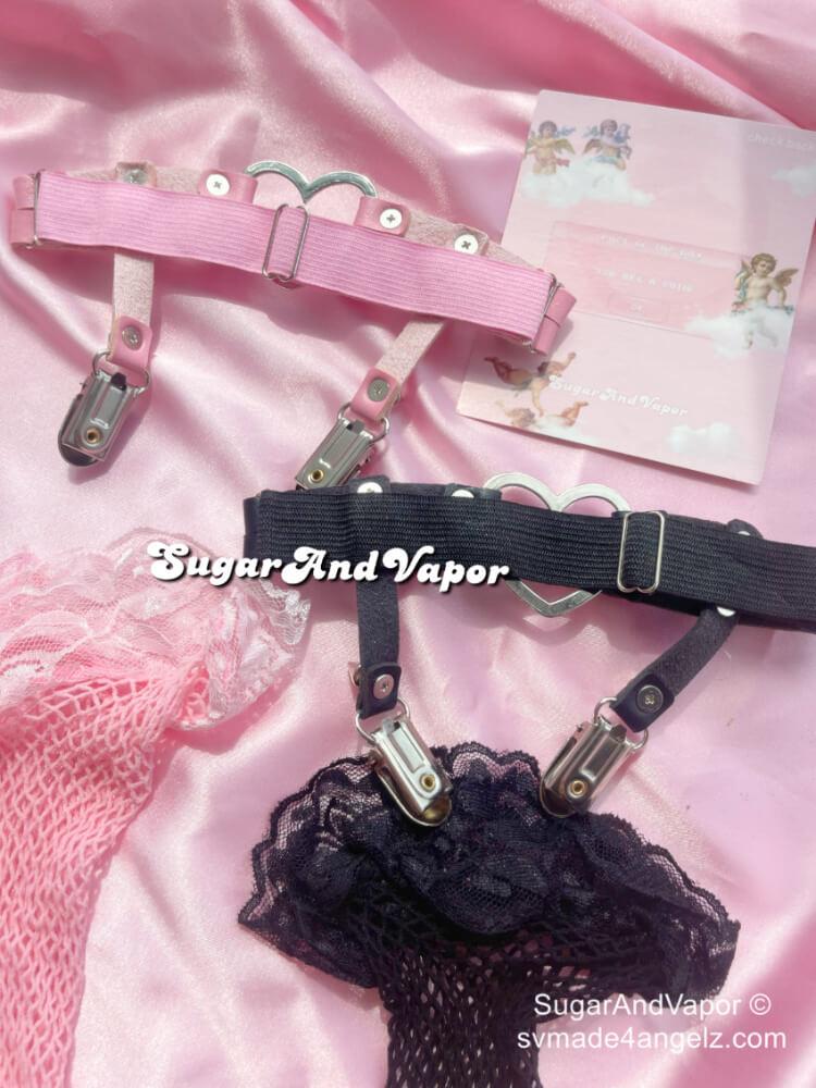 Yin Yang Pu Garter+Lace Fisnet Stockings Set-SOCKS & TIGHTS-SugarAndVapor