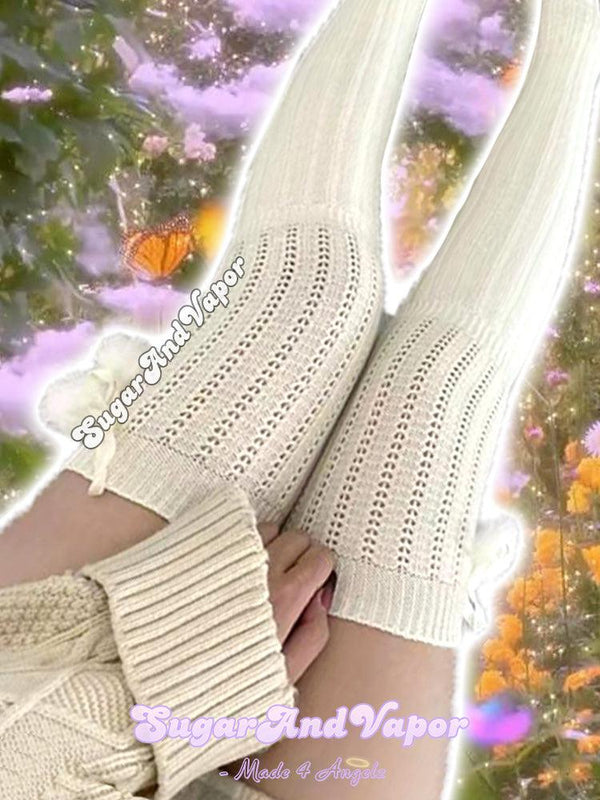 Zinnia Pom-pom Crochet Thigh High-SOCKS & TIGHTS-SugarAndVapor